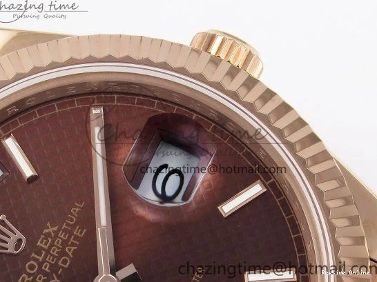 0125 SunProtective Day Date 40 RG JDF 904L Steel Brown Textured Stick Dial on President Bracelet VR3255 V3 (Gain Weight) 1359